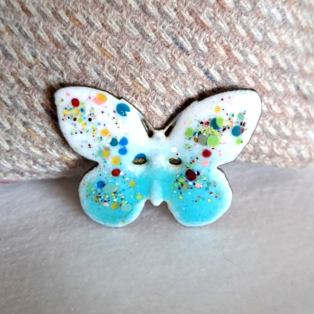 Vintage * Butterfly Enameled Copper Backed Brouch Pin BG1020